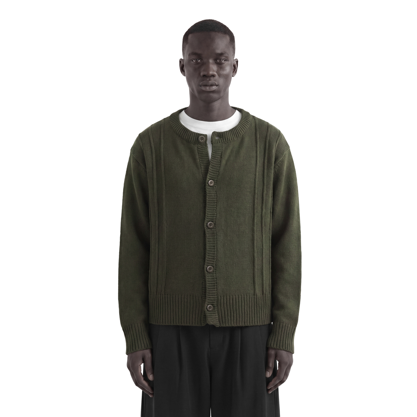 Army Green Stripes Knit Cardigan