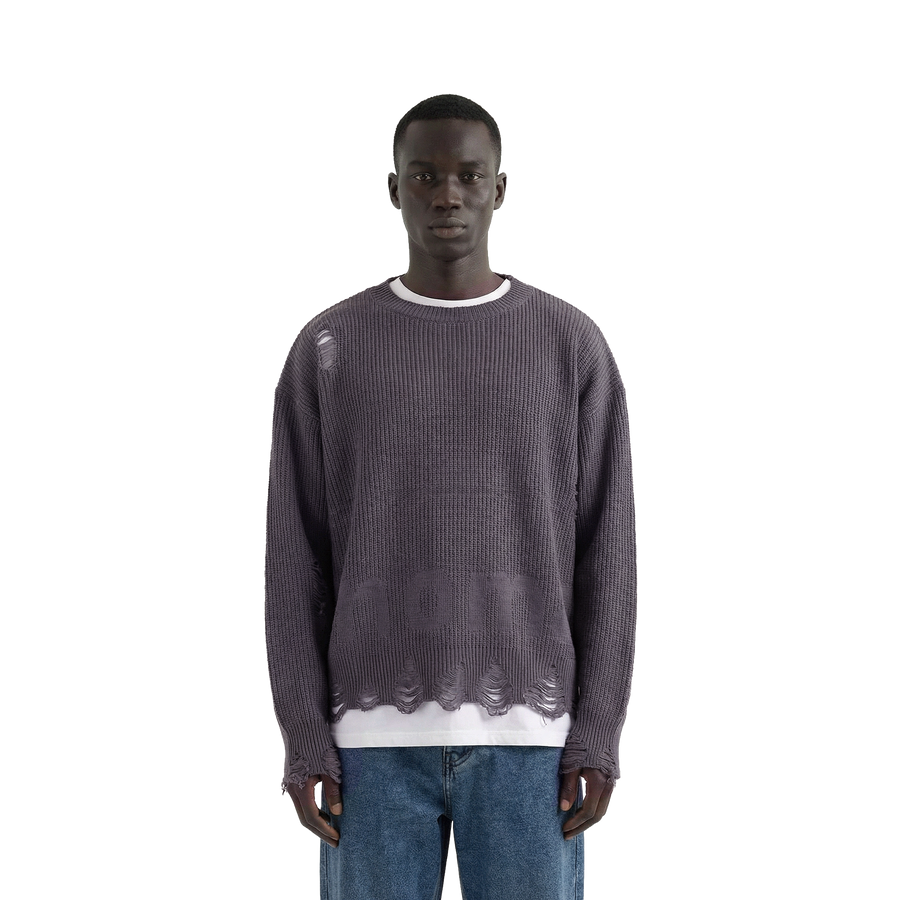 Dark Grey Distressed Oversized Knit Sweater