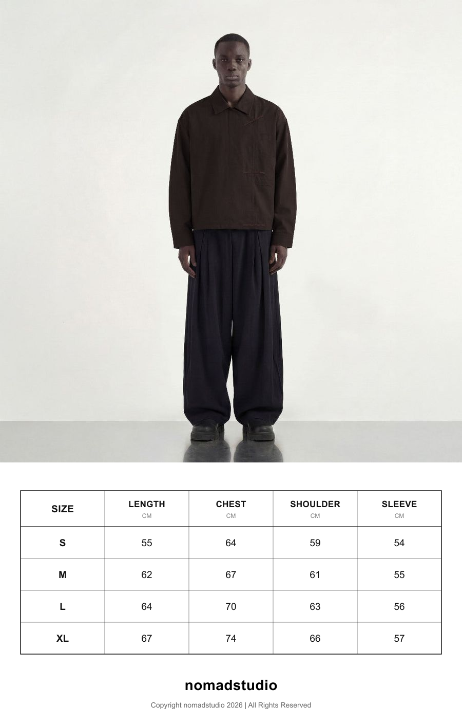 Size guide for Nomadstudio - Brown Shanghai / Chinese Double Pocket Jacket