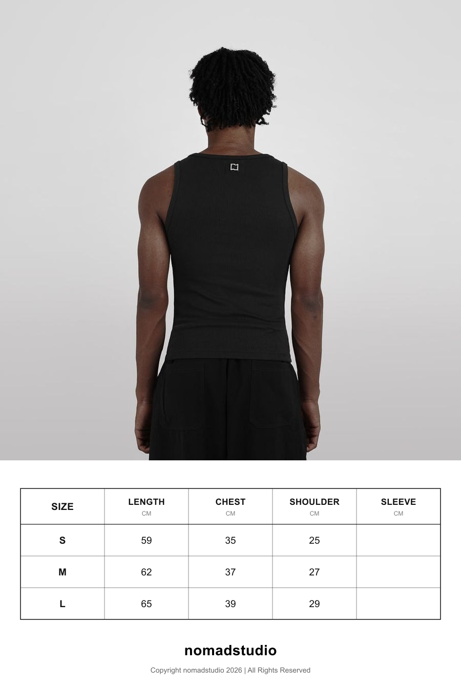 Size guide for Nomadstudio MTL - Black Fitted Tanktop