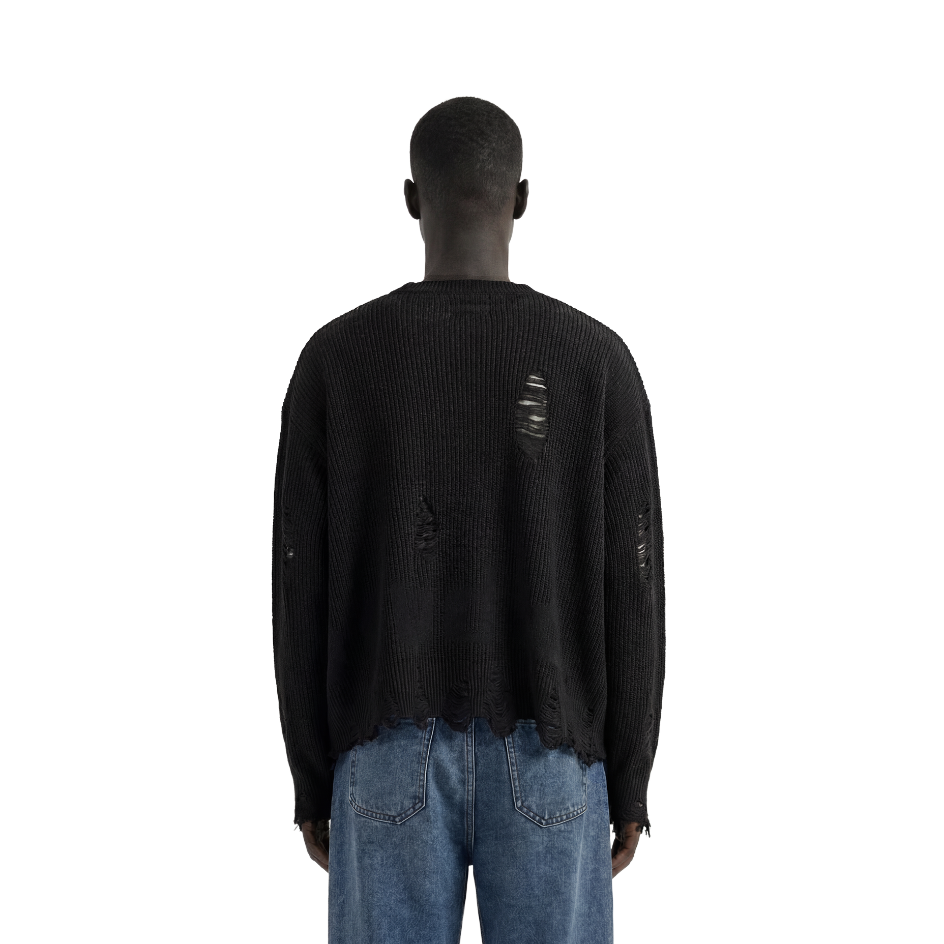 Black Distressed Oversized Knit Sweater