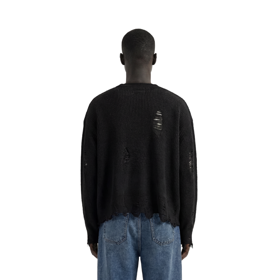 Black Distressed Oversized Knit Sweater