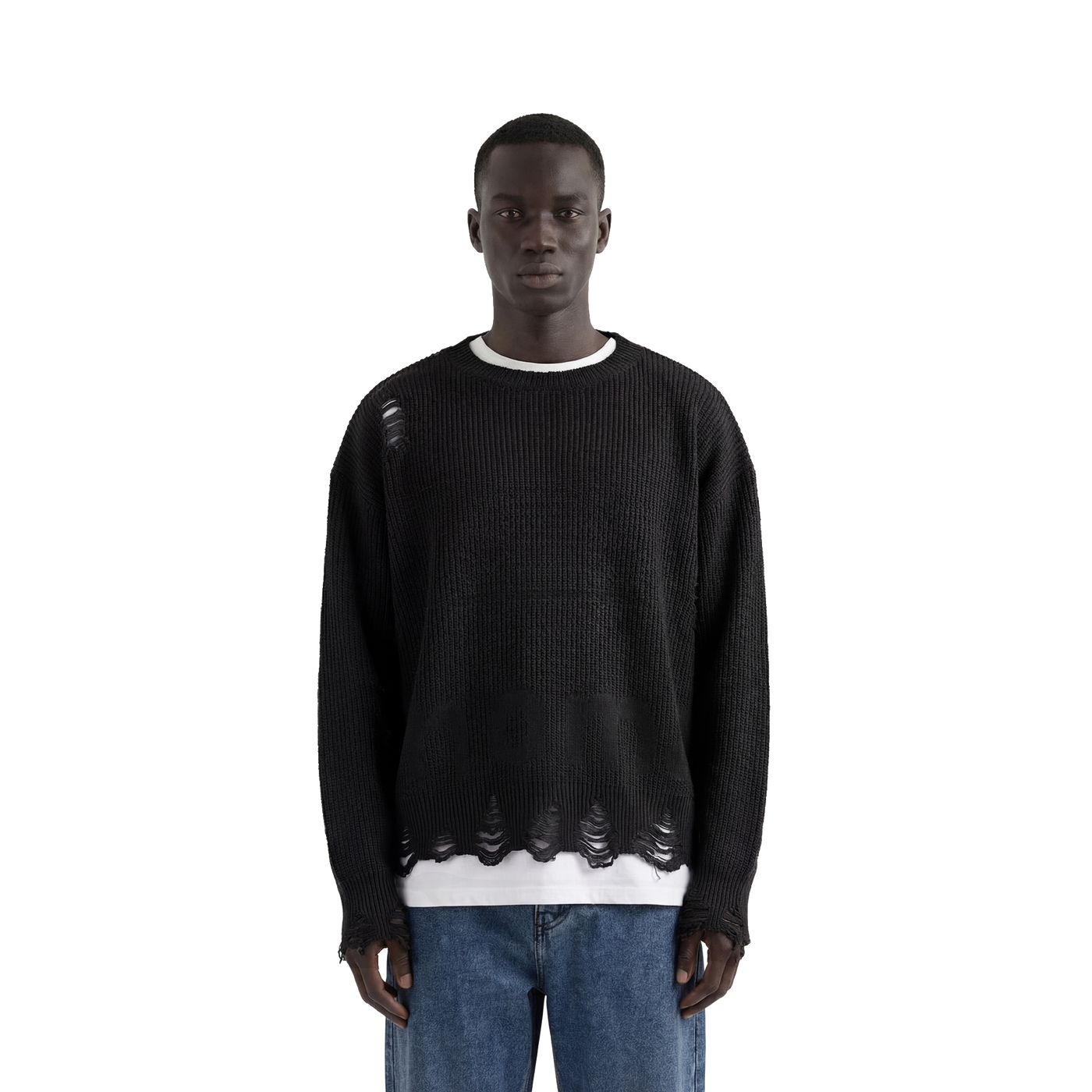 Black Distressed Oversized Knit Sweater