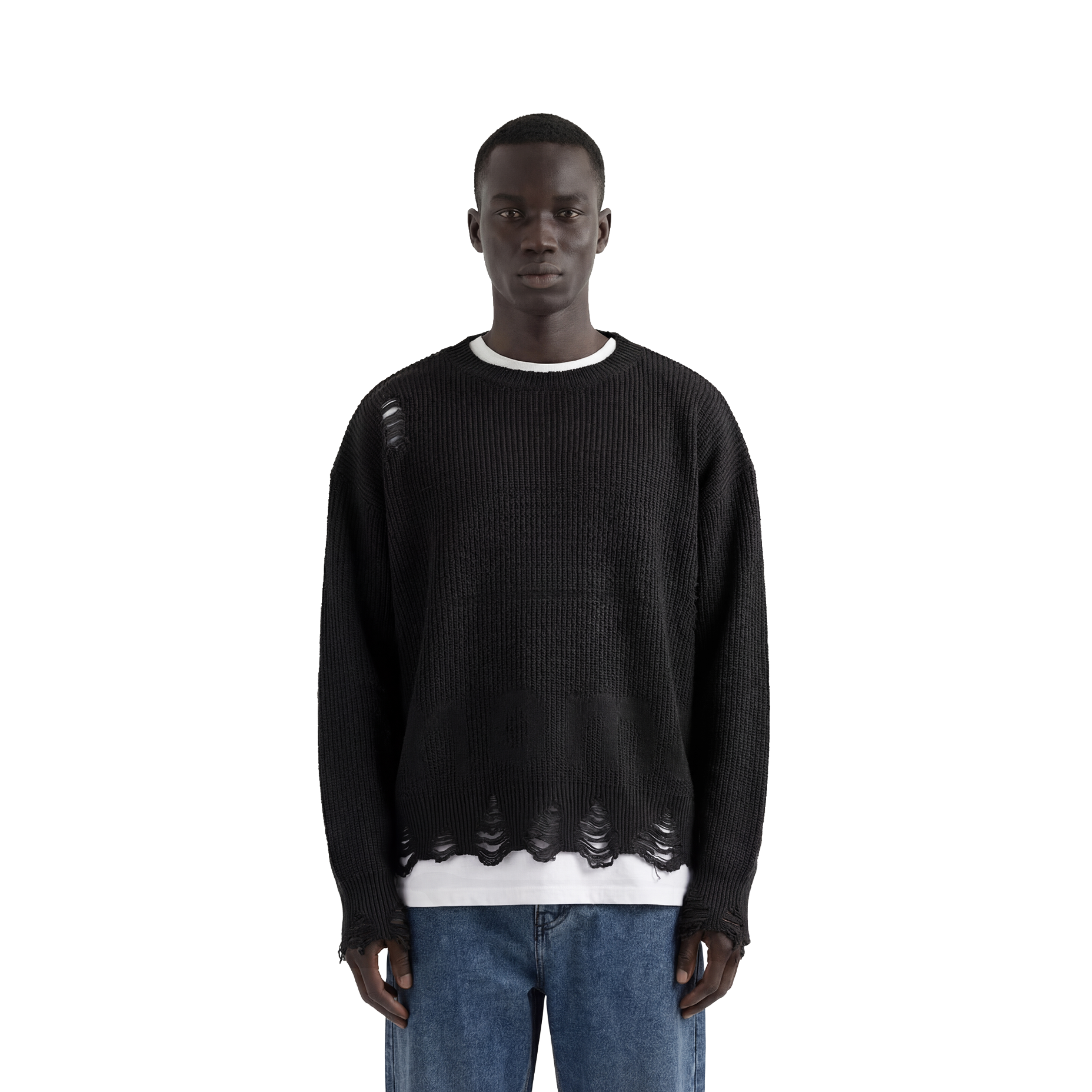 Black Distressed Oversized Knit Sweater