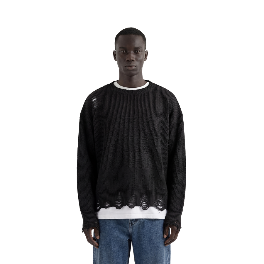 Black Distressed Oversized Knit Sweater