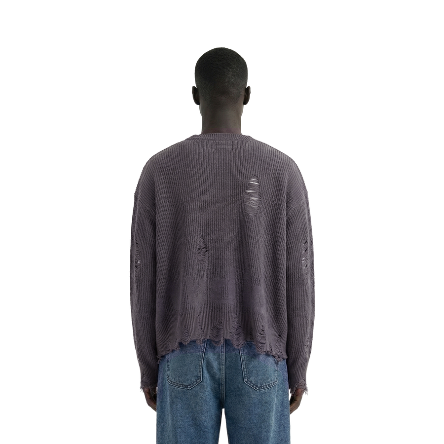 Dark Grey Distressed Oversized Knit Sweater