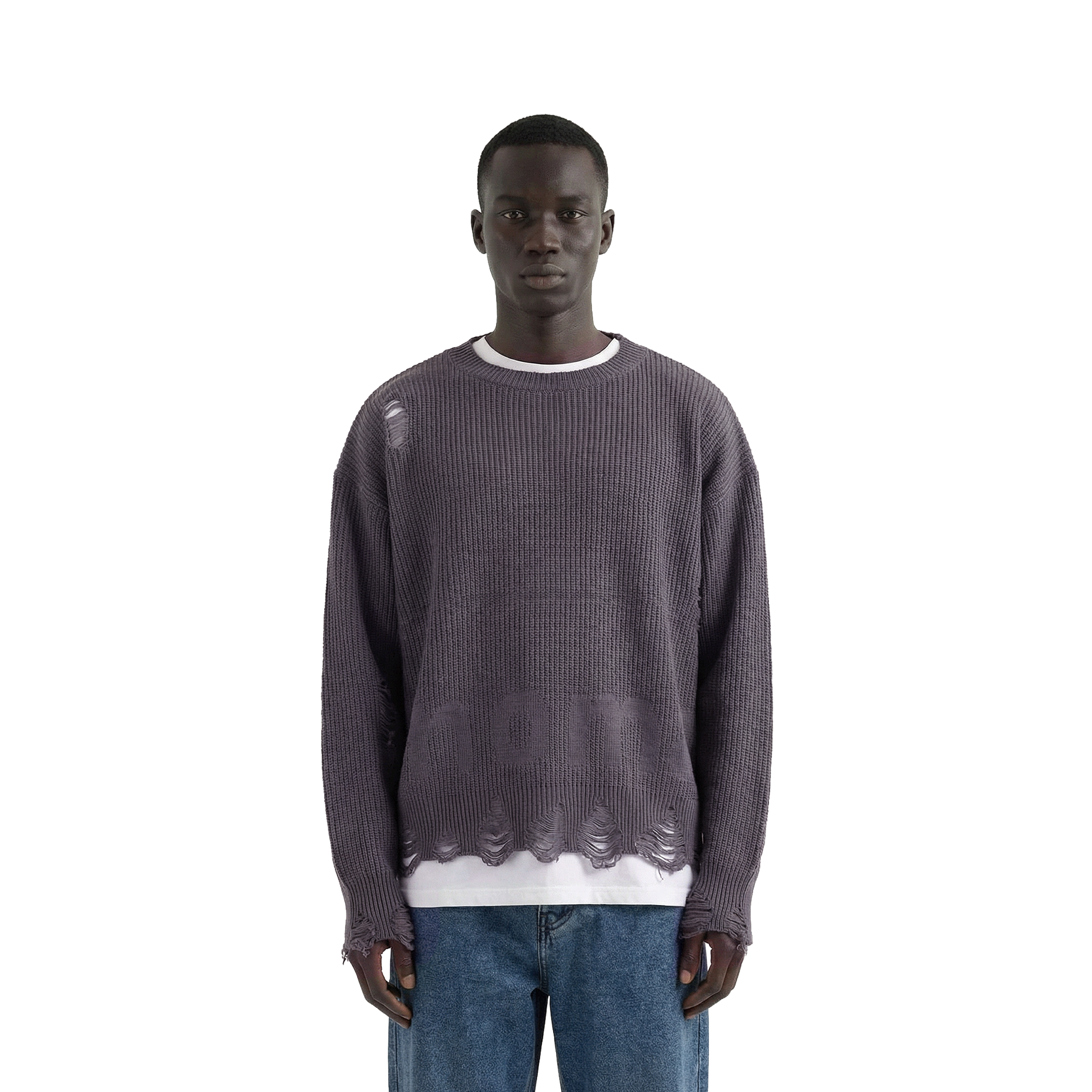 Dark Grey Distressed Oversized Knit Sweater