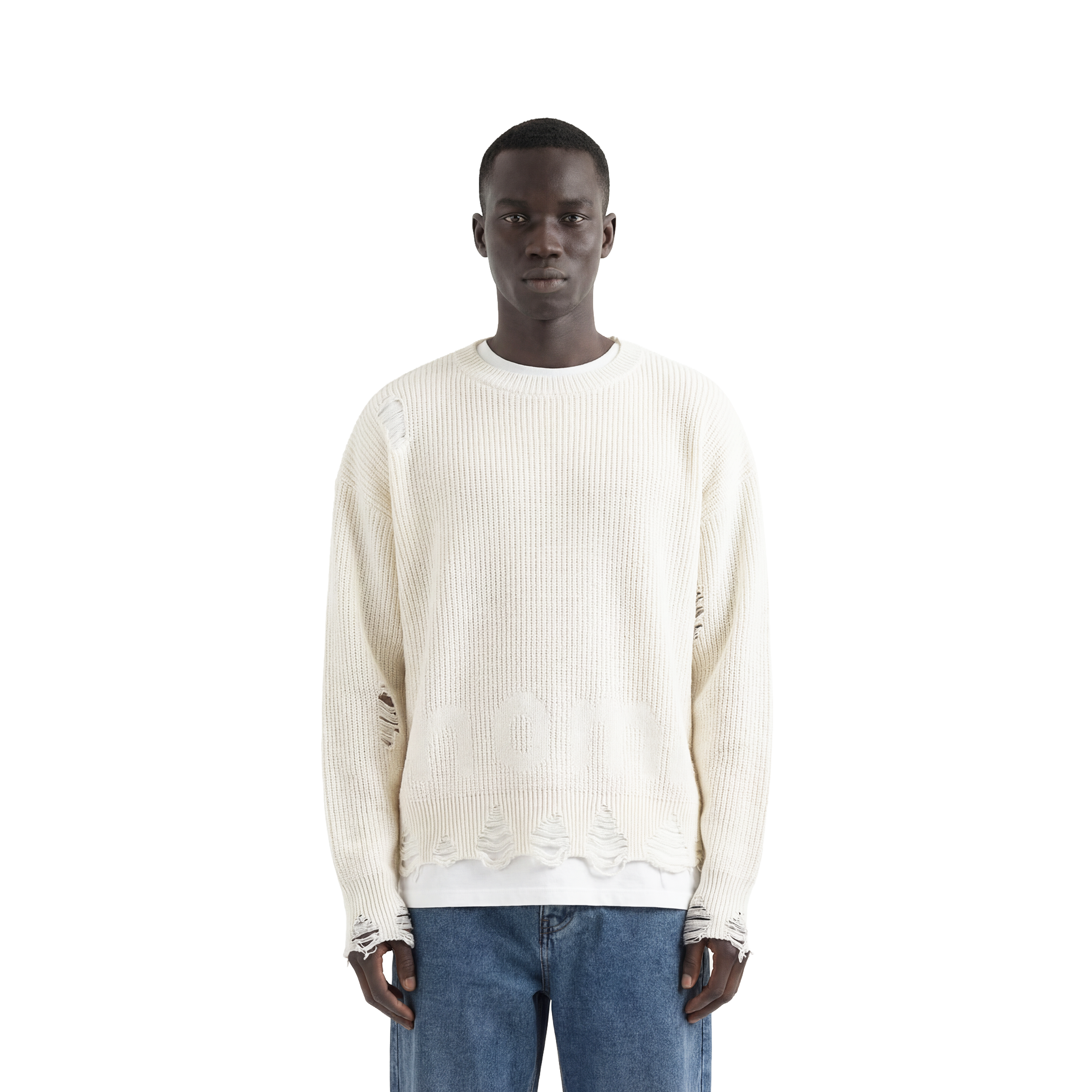 White Distressed Oversized Knit Sweater