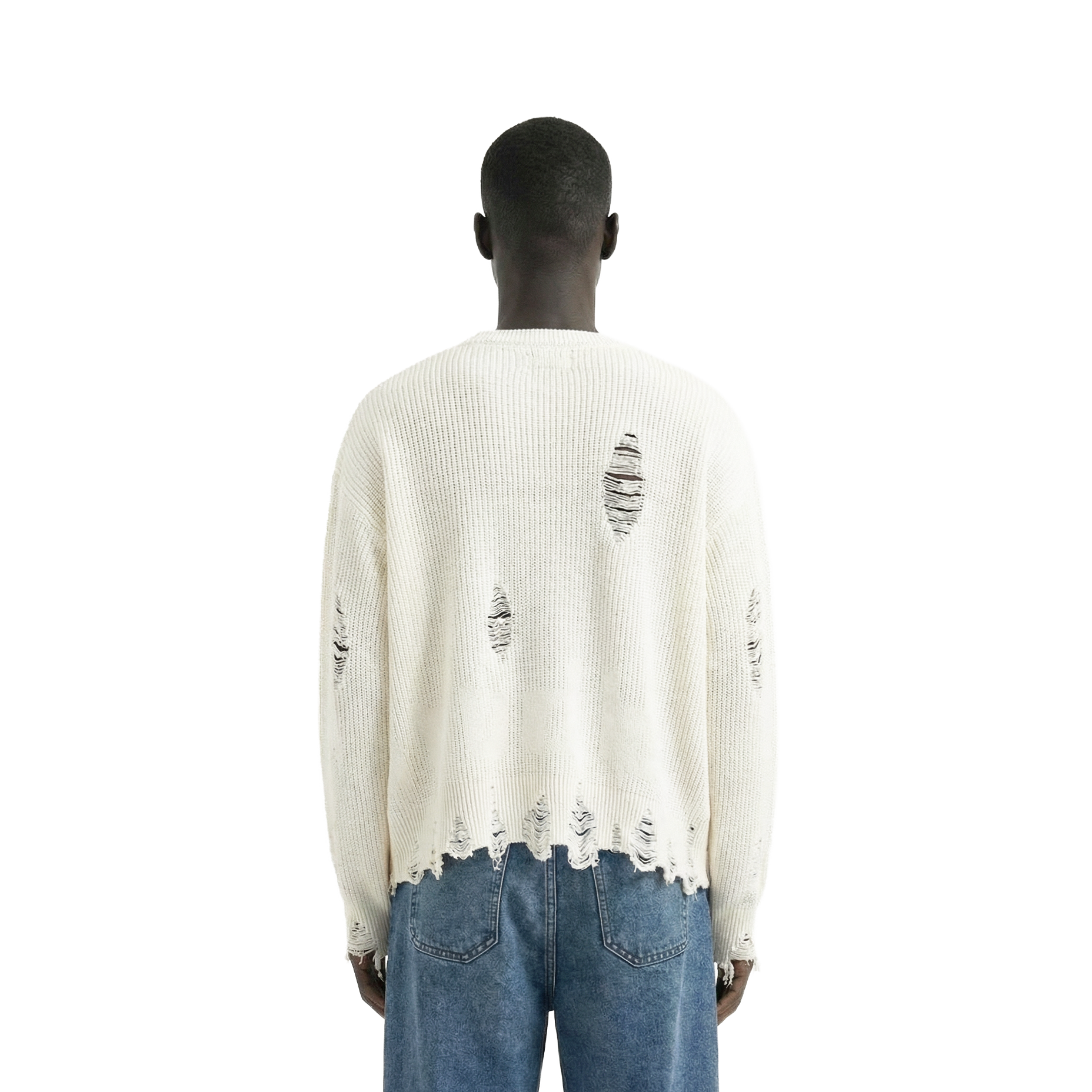 White Distressed Oversized Knit Sweater