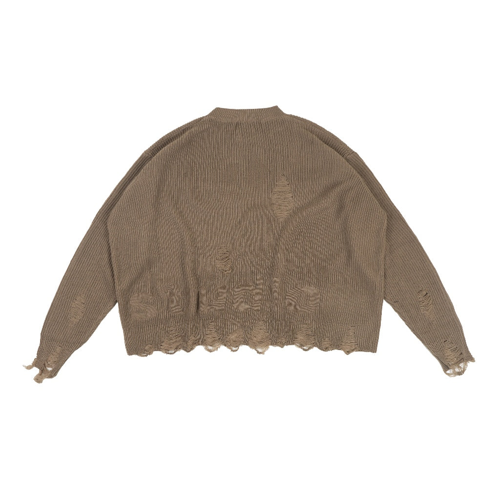 White Distressed Oversized Knit Sweater