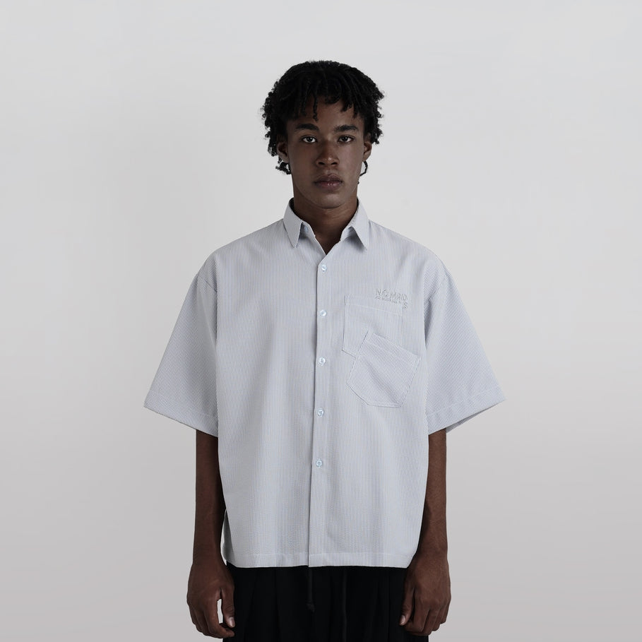 Nomadstudio - Grey Double Pocket Stripe Crinkle Boxy Overshirt Shirt