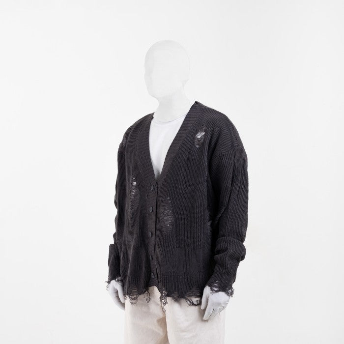 NOMADSTUDIO Reborn - Dark Grey Distressed Oversized Knit Cardigan