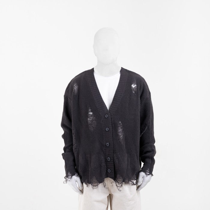 NOMADSTUDIO Reborn - Dark Grey Distressed Oversized Knit Cardigan