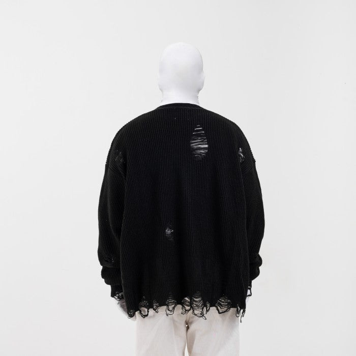 NOMADSTUDIO Reborn - Black Distressed Oversized Knit Cardigan