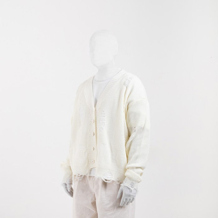 NOMADSTUDIO Reborn - White Distressed Oversized Knit Cardigan