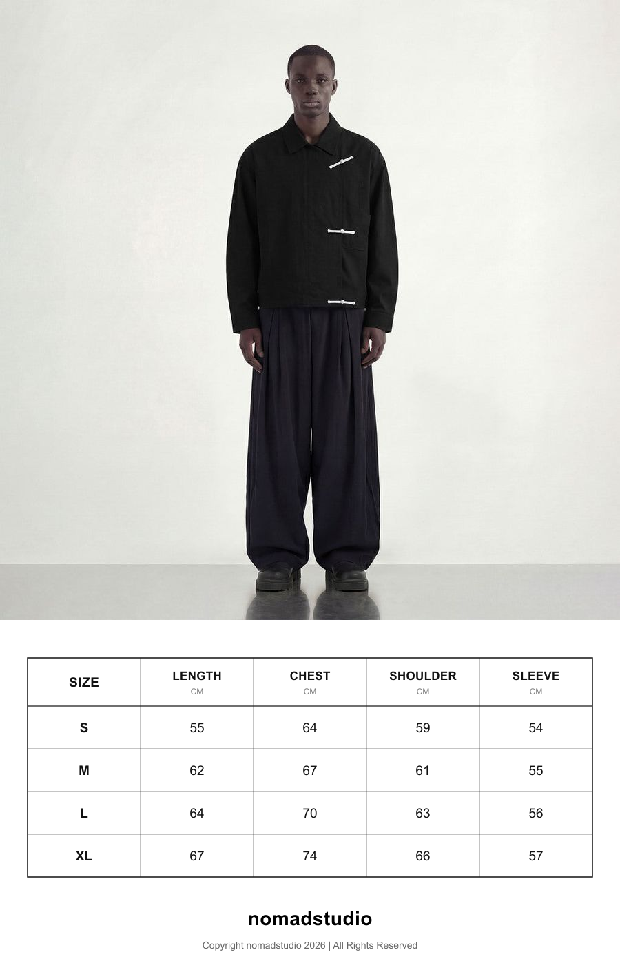 Size guide for Nomadstudio - Black Shanghai / Chinese Double Pocket Jacket
