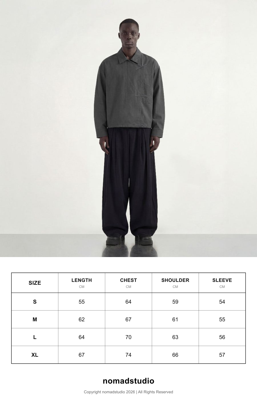 Size guide for Nomadstudio - Grey Shanghai / Chinese Double Pocket Jacket