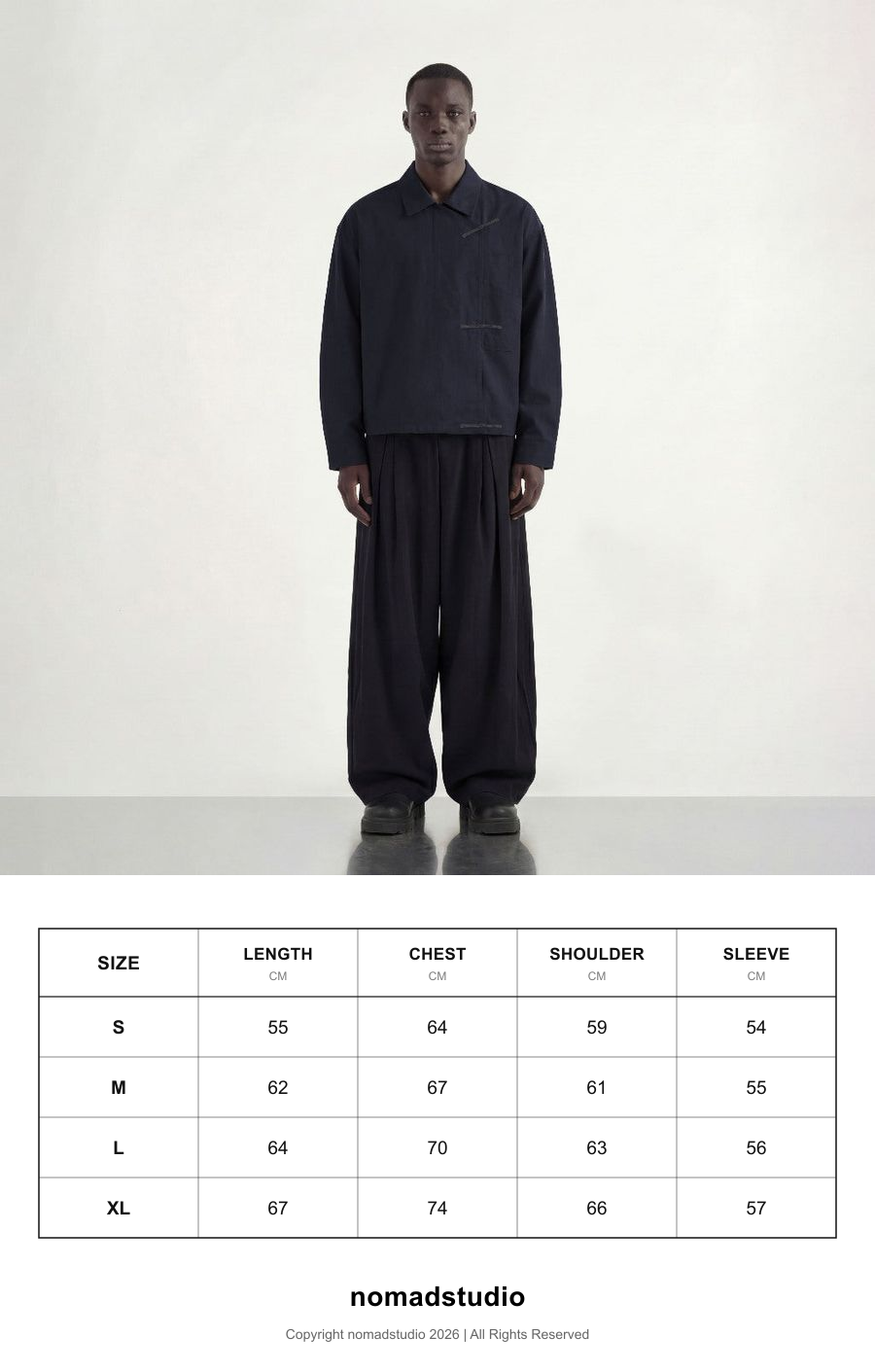 Size guide for Nomadstudio - Navy Shanghai / Chinese Double Pocket Jacket