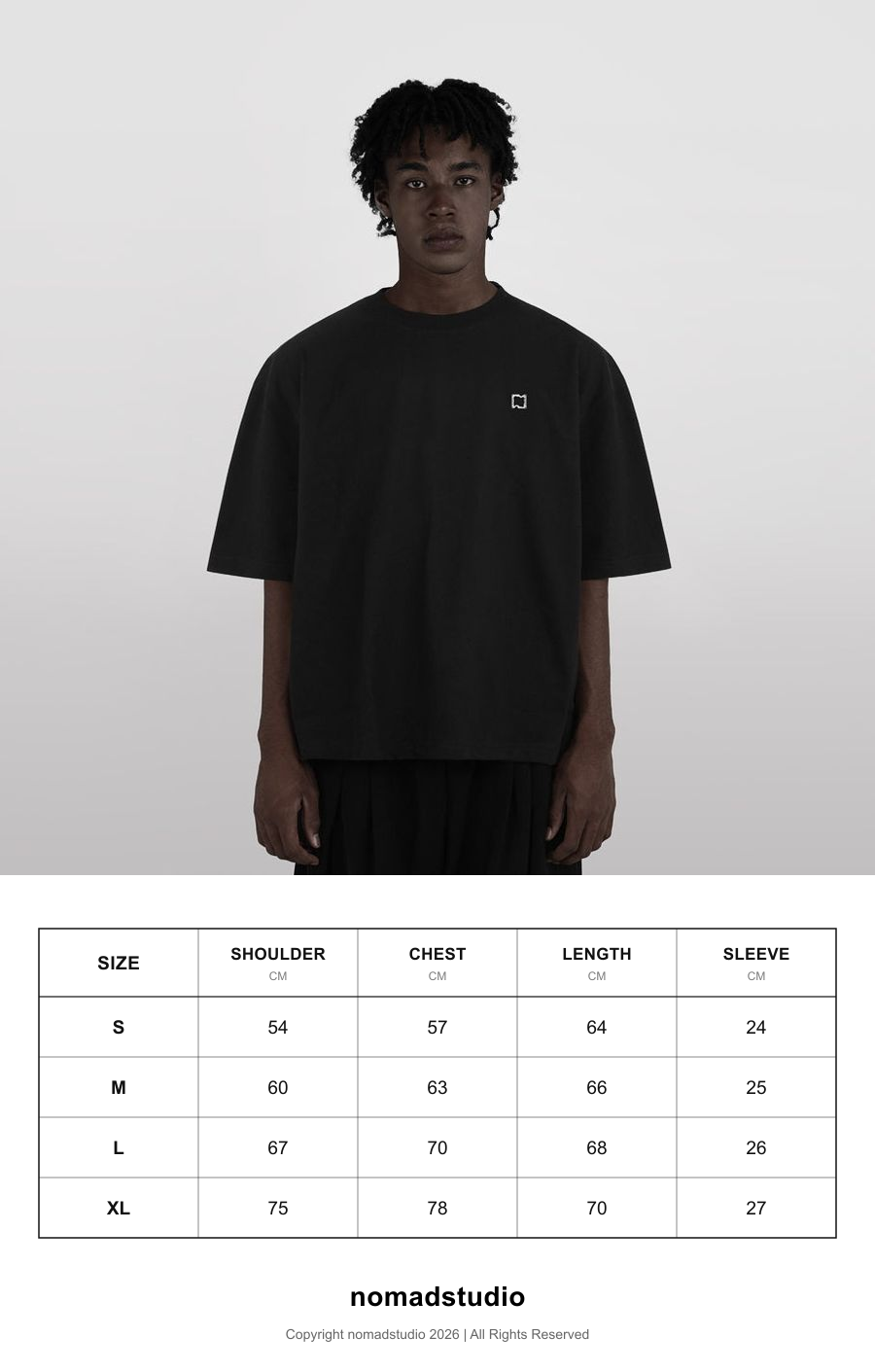 Size guide for Nomadstudio MTL - Black Heavyweight Metal Plate Boxy Oversized T-Shirt