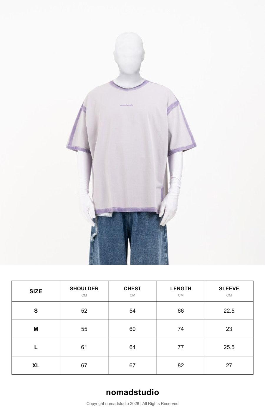 Size guide for NOMADSTUDIO Hue - Purple Sprayed Oversized T-Shirt