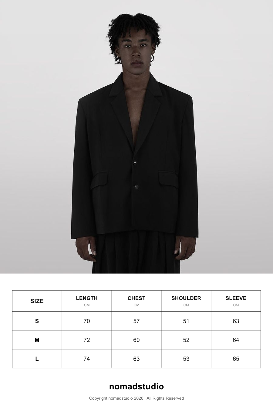 Size guide for Nomadstudio - Black Metal Plate Work Blazer