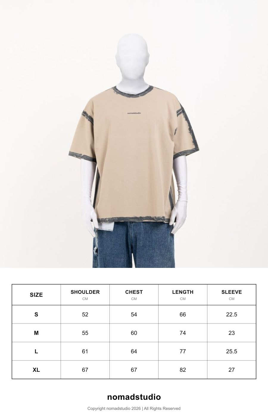 Size guide for NOMADSTUDIO Hue - Light Brown Sprayed Oversized T-Shirt