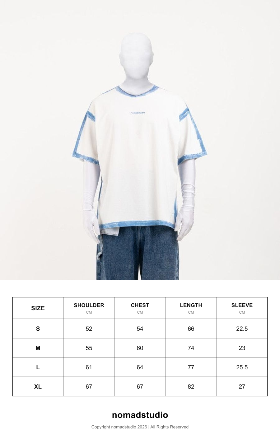 Size guide for NOMADSTUDIO Hue - White Sprayed Oversized T-Shirt