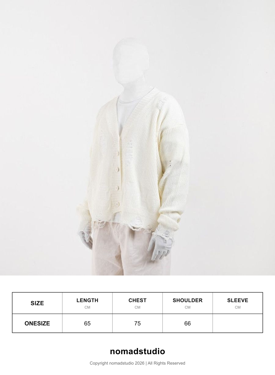 Size guide for NOMADSTUDIO Reborn - White Distressed Oversized Knit Cardigan