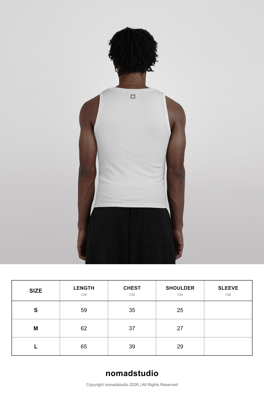 Size guide for Nomadstudio MTL - White Fitted Tanktop