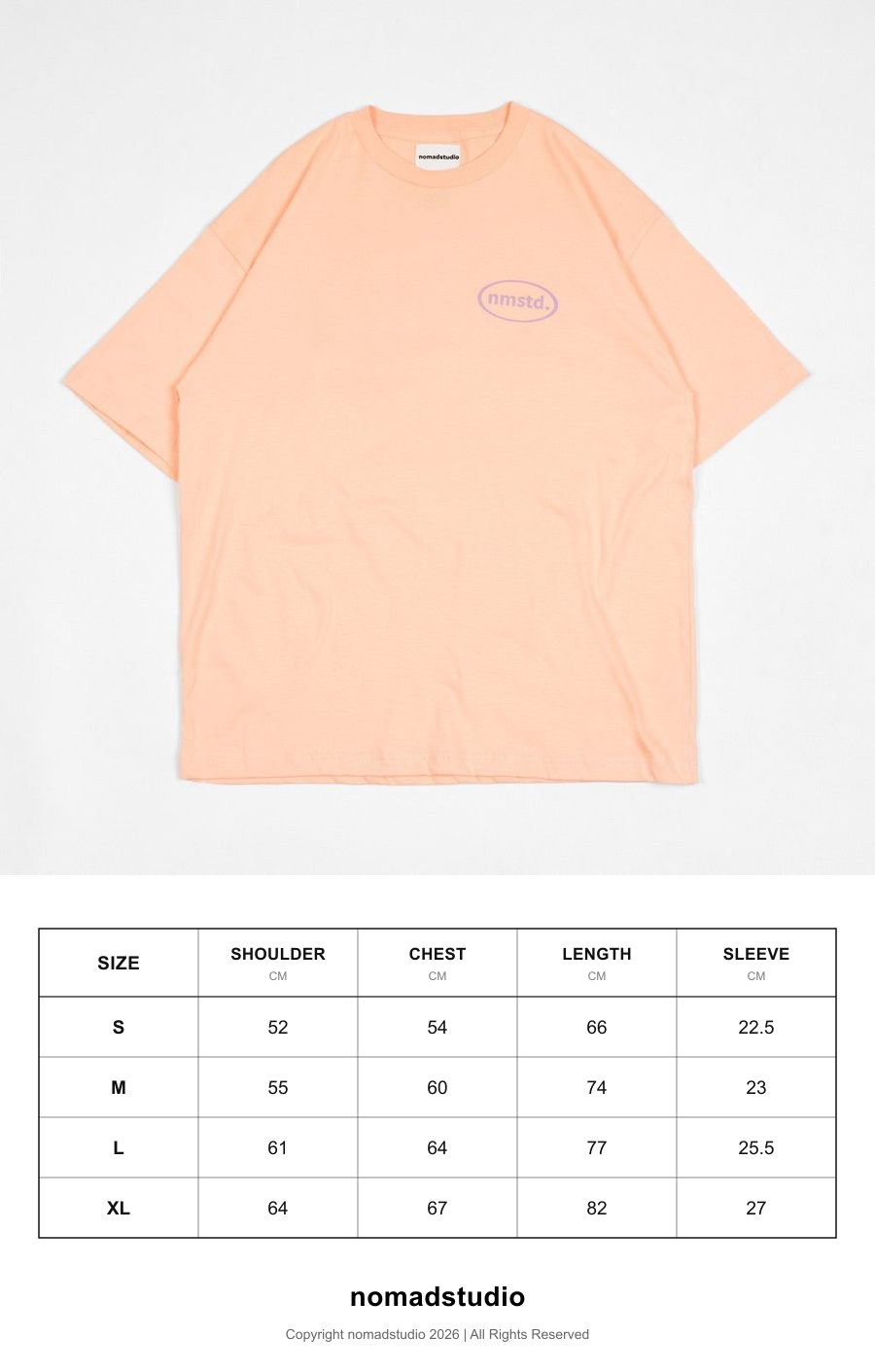Size guide for Nomadstudio Break the Norm Papaya Oversized Tee