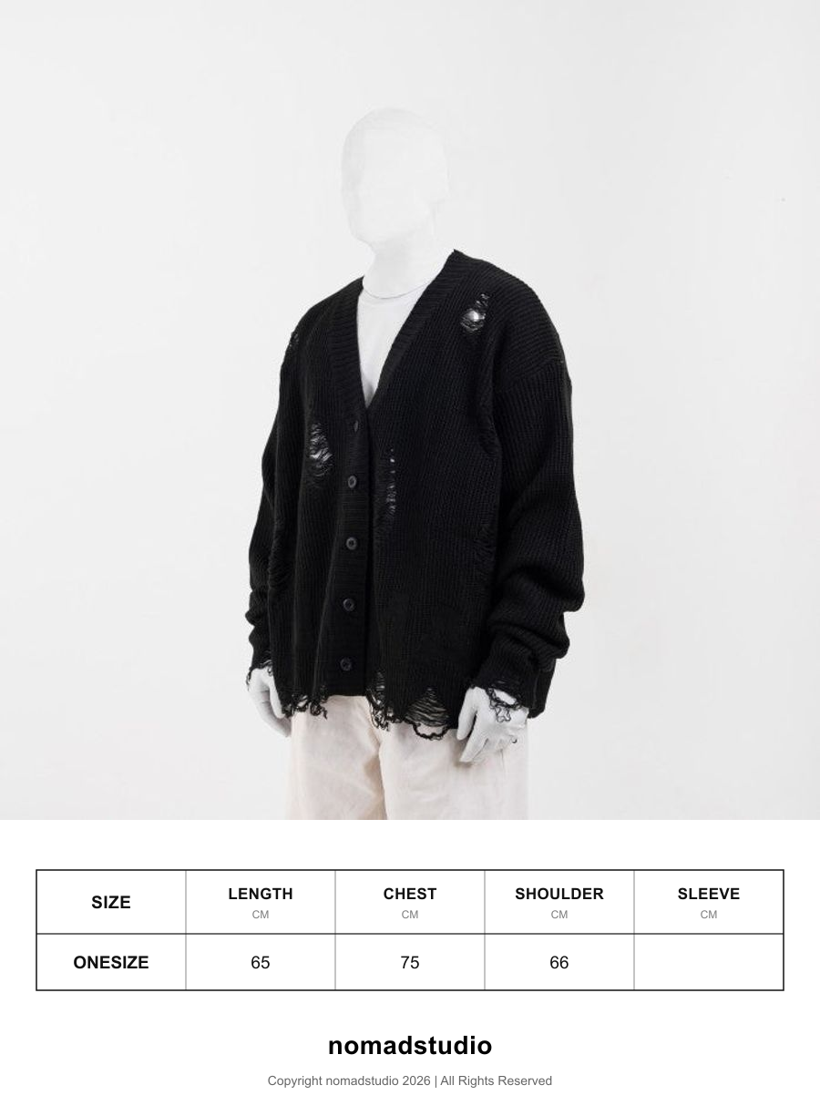 Size guide for NOMADSTUDIO Reborn - Black Distressed Oversized Knit Cardigan