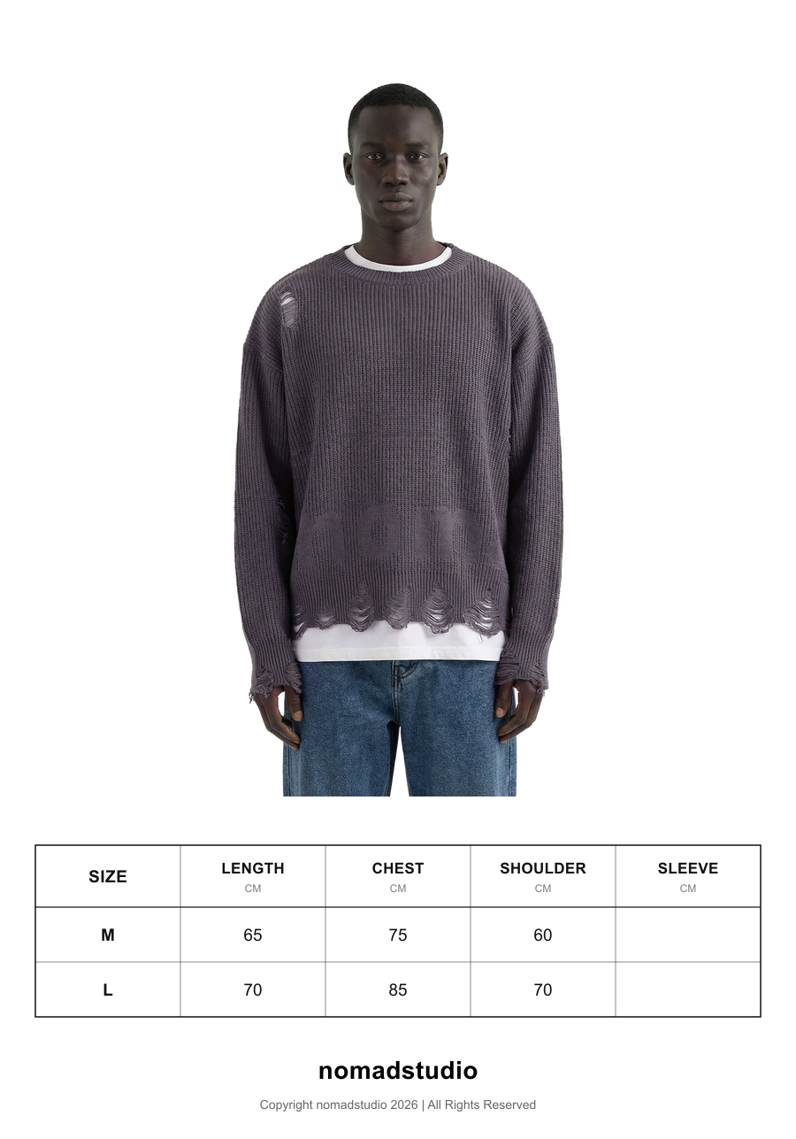 Size guide for Dark Grey Distressed Oversized Knit Sweater