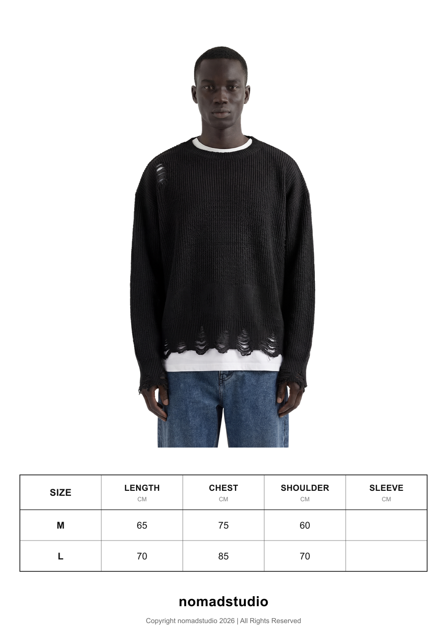 Size guide for Black Distressed Oversized Knit Sweater