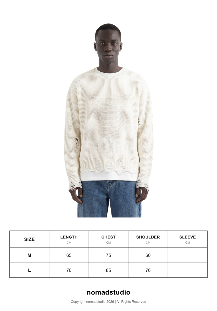 Size guide for White Distressed Oversized Knit Sweater